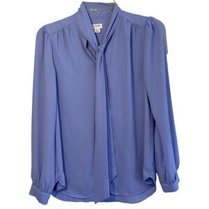 J Crew Womens XXS Purple Bow-Tie Neck Long Sleeve Blouse Top Classic Business